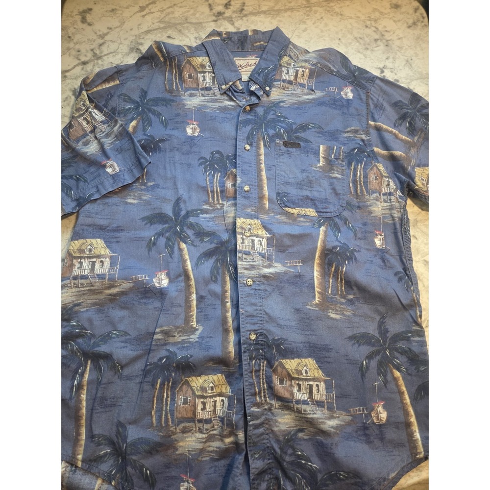 Woolrich Outdoorwear Button Up Shirt Size XL Hawaiian Camp Short Sleeve